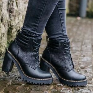 Dr. Martens Persephone Black Milled Nappa Chunky Heeled Lace-Up Boots